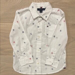 Tommy Hilfiger Boys' White Logo-Embroidered Long Sleeve Shirt